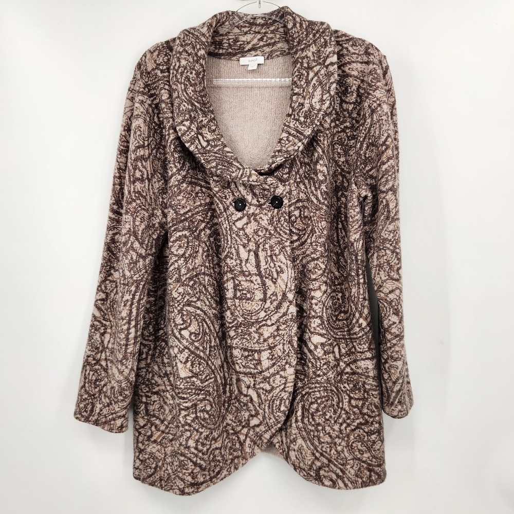 J. Jill PureJill Curved Front Printed Cardigan Womens Size Large Paisley Neutral